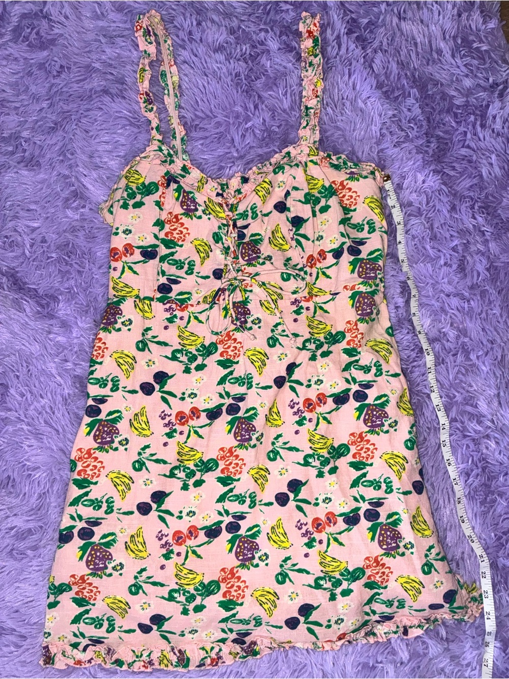 Urban Outfitters UO Robin Lace-Up Fruit Print Babydoll Mini Dress Size Large